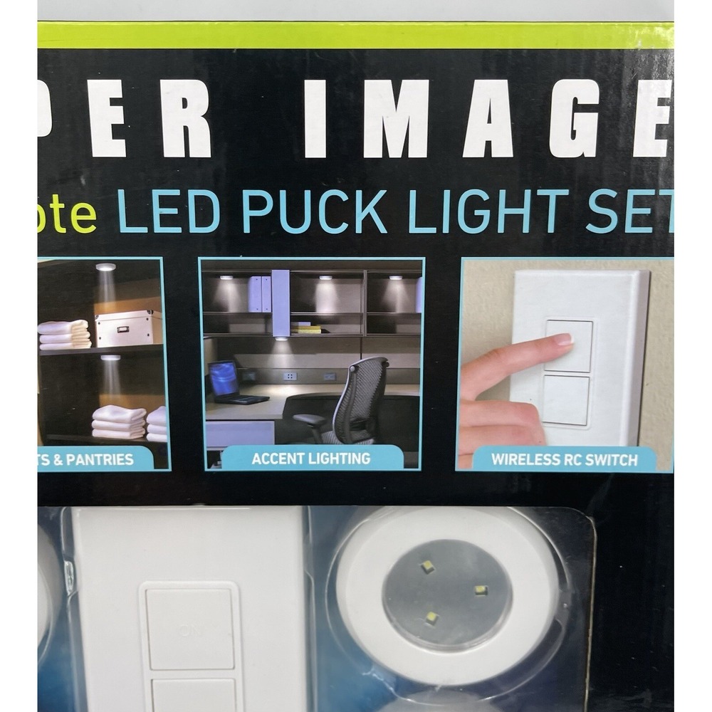 Sharper Image Wireless Remote LED 4 Light Puck Light Set New in Package NIP - Picture 5 of 9